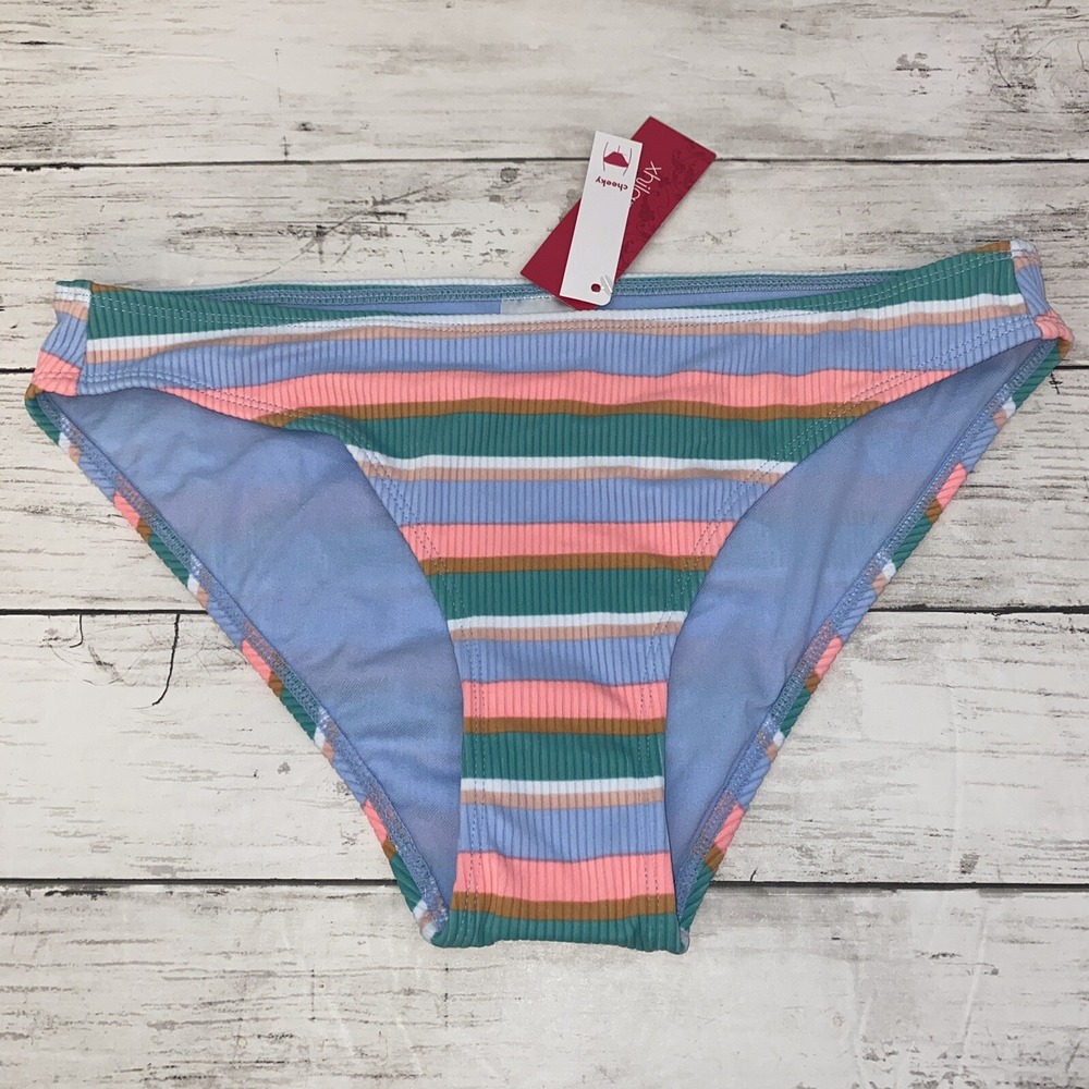 Xhilaration Bikini Bottom Womens Medium Multi Stripe Cheeky Ribbed NEW Target M